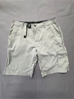 PrAna Shorts Mens 32 Gray Cargo Nylon Belted Stretch G39